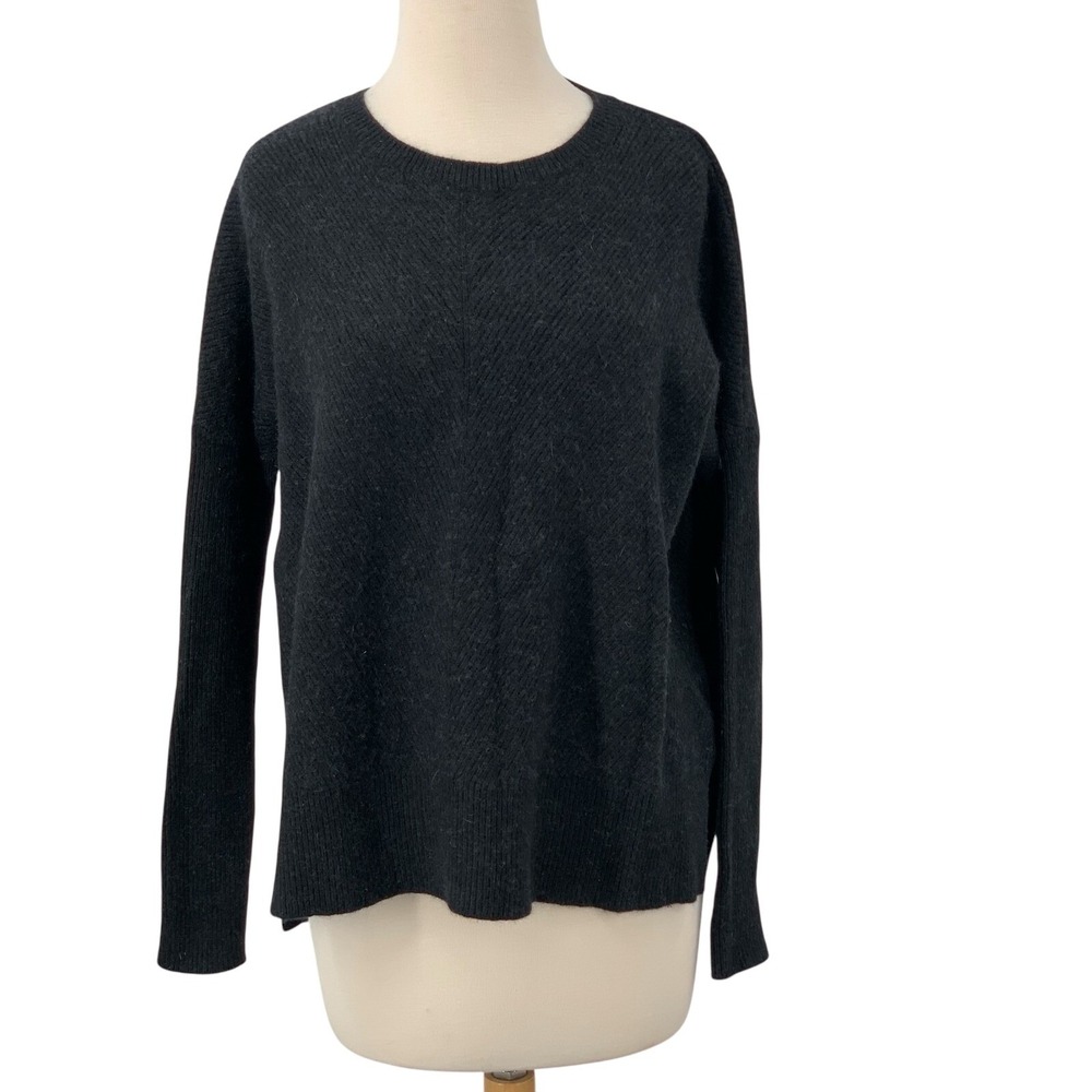 Vince Women's Long Sleeve Wool/Cashmere Sweater Charcoal Gray Heather Hi-Low S‎